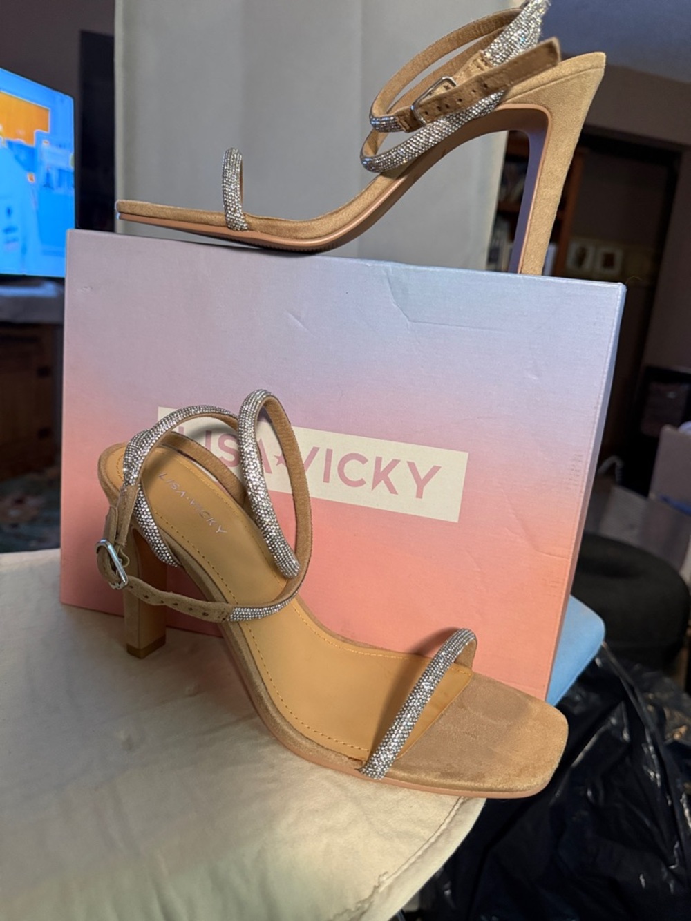 Embellished Strappy Heels in Gold